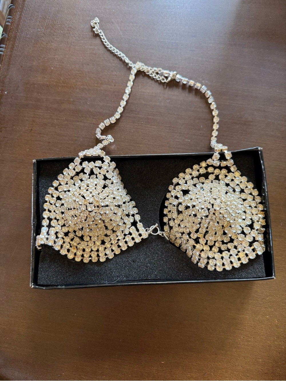 Source Unknown Silver Rhinestone Bra Necklace Top